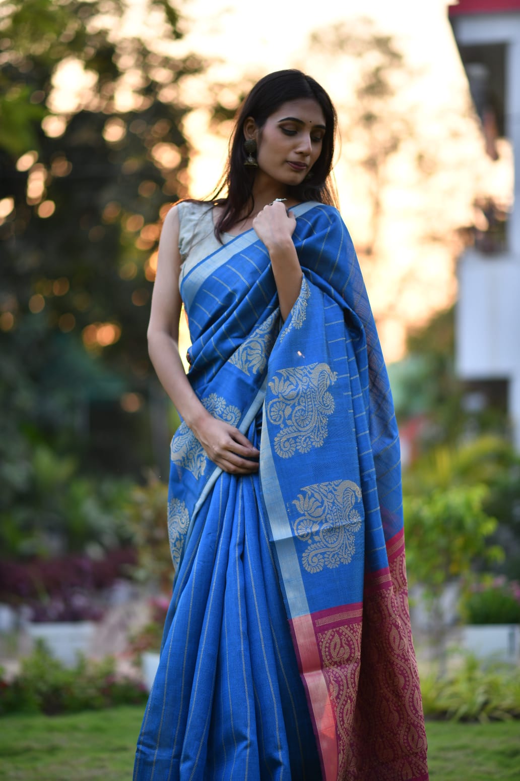 Neel Tarang – Chhattisgarh Woven Mix Tussar Silk Saree with Contrast Blouse