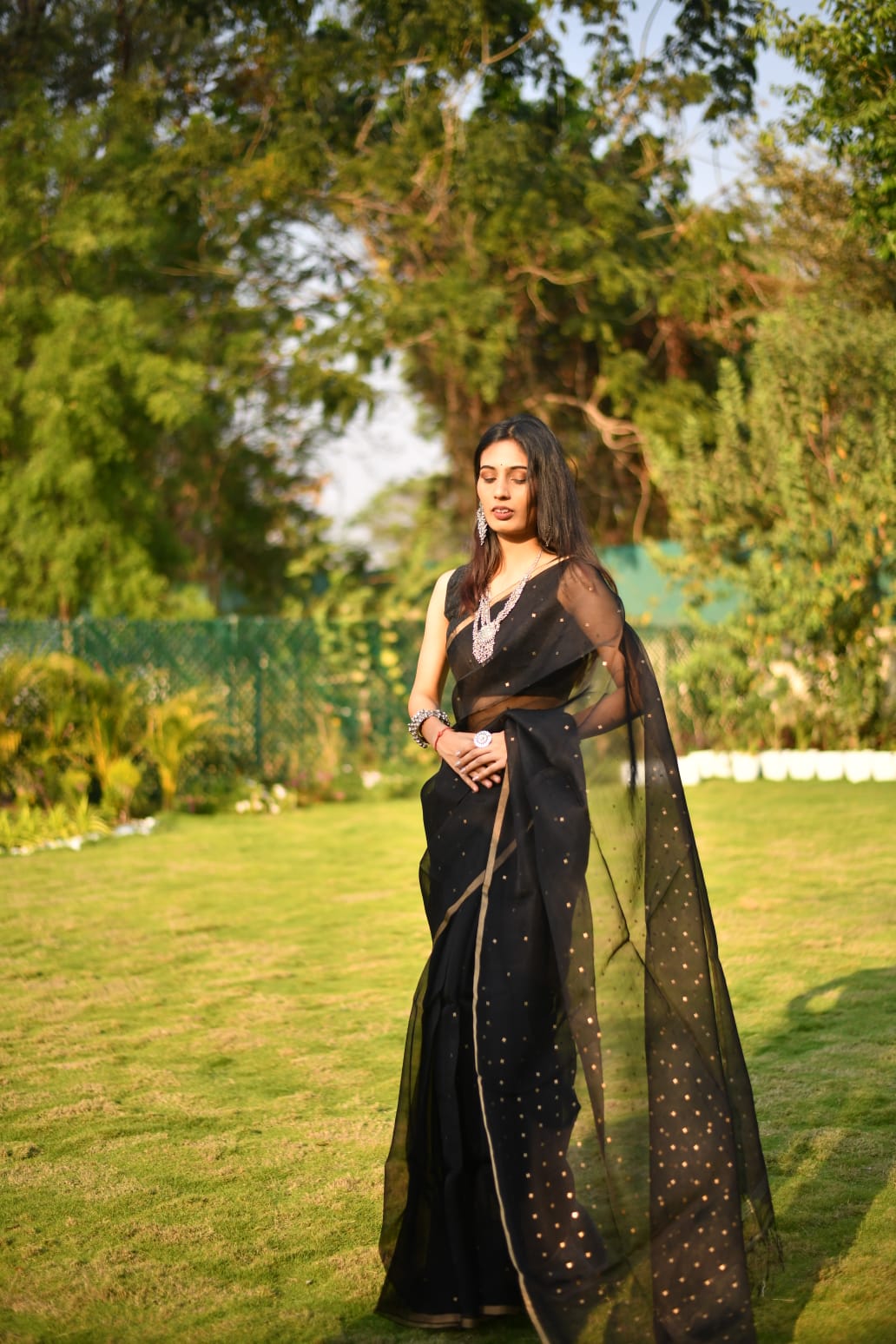 SOLD Noir Mystique – Bengal Pure Muslin Silk Saree with Silk Mark in Black