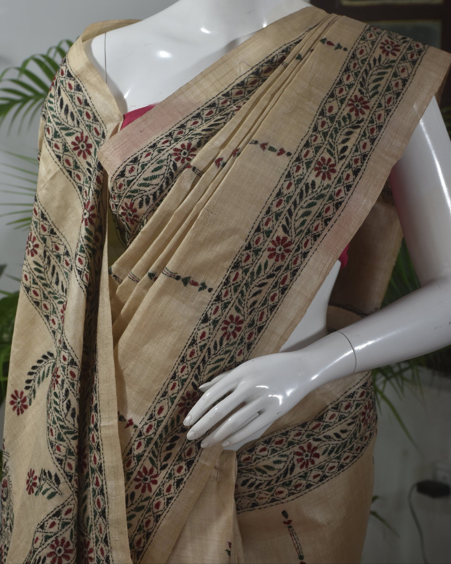 Vanya Varnam – Pure Tussar Silk Saree with Kantha Embroidery