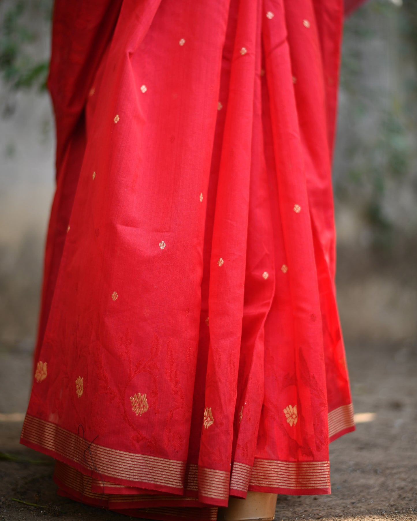 Crimson Grace – Pure Handwoven Chanderi Silk Cotton Saree with Blouse & Authentic Handloom Tag