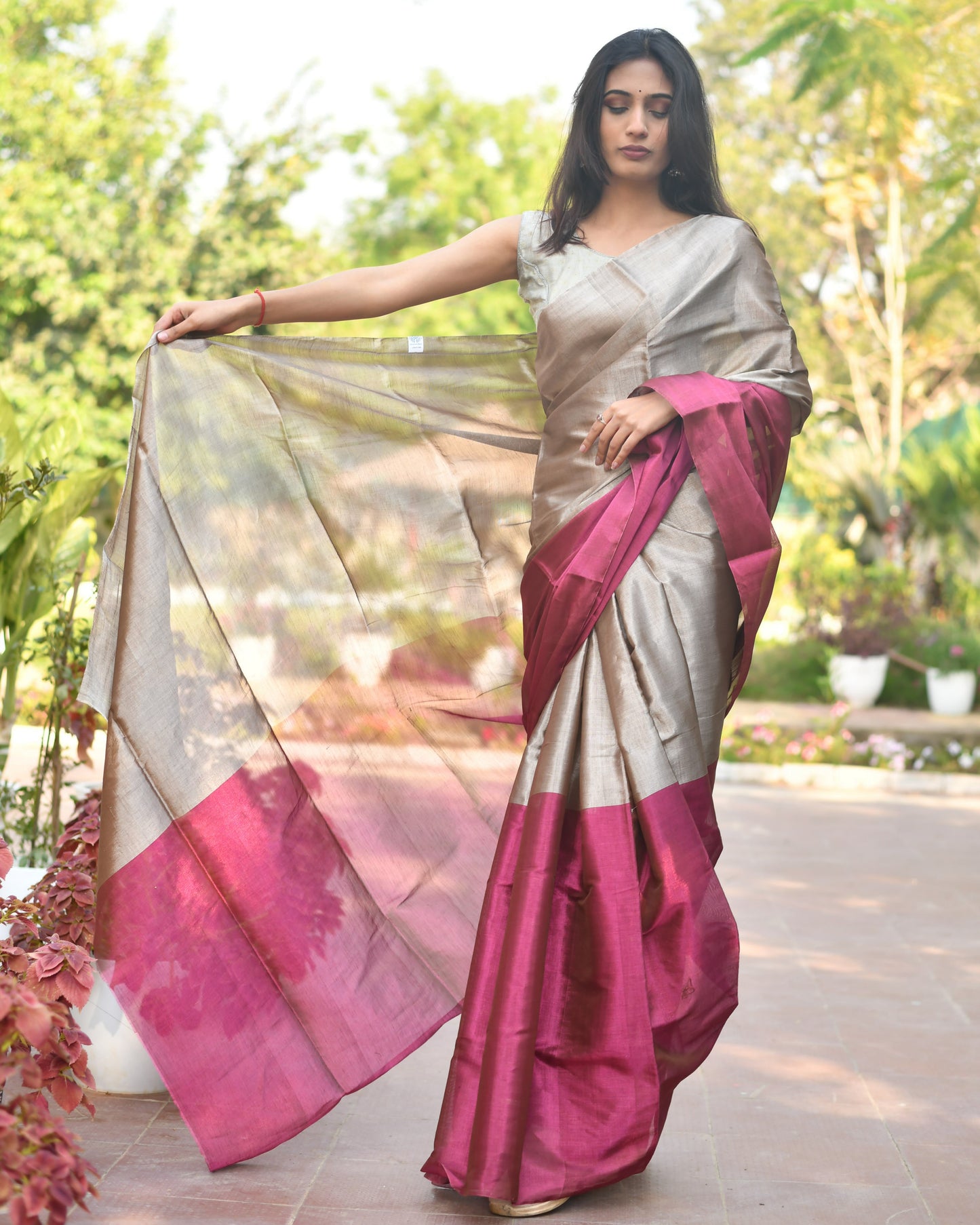 Silken Sheen – Pure Handwoven Satin Chanderi Saree with Handloom Tag