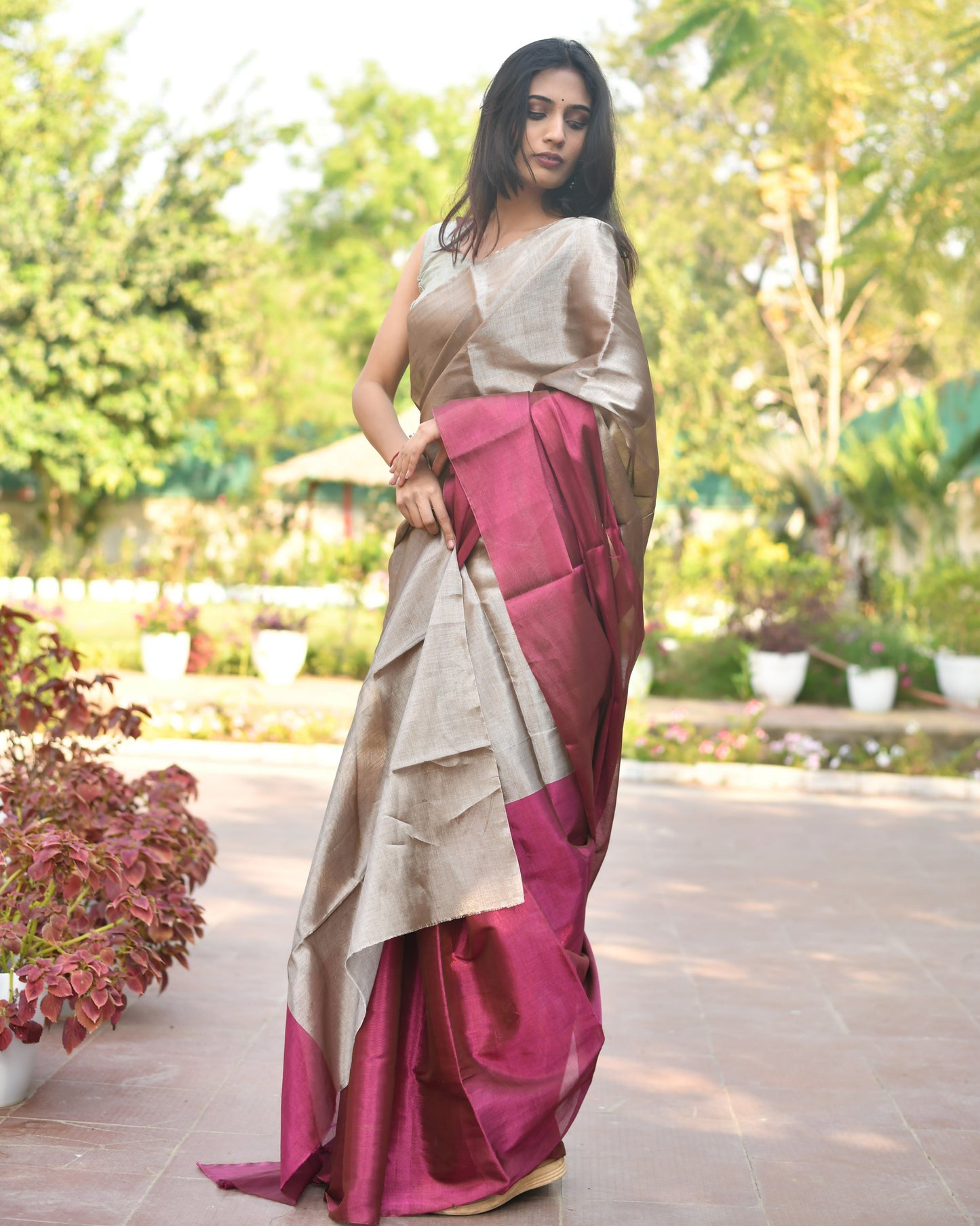 Silken Sheen – Pure Handwoven Satin Chanderi Saree with Handloom Tag