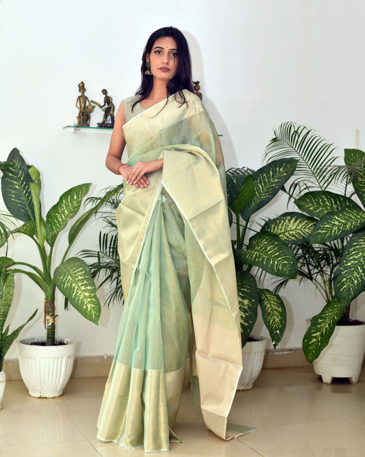 Silk Serenity – Handwoven Pure Silk Chanderi Saree with Blouse & Silk Mark Tag