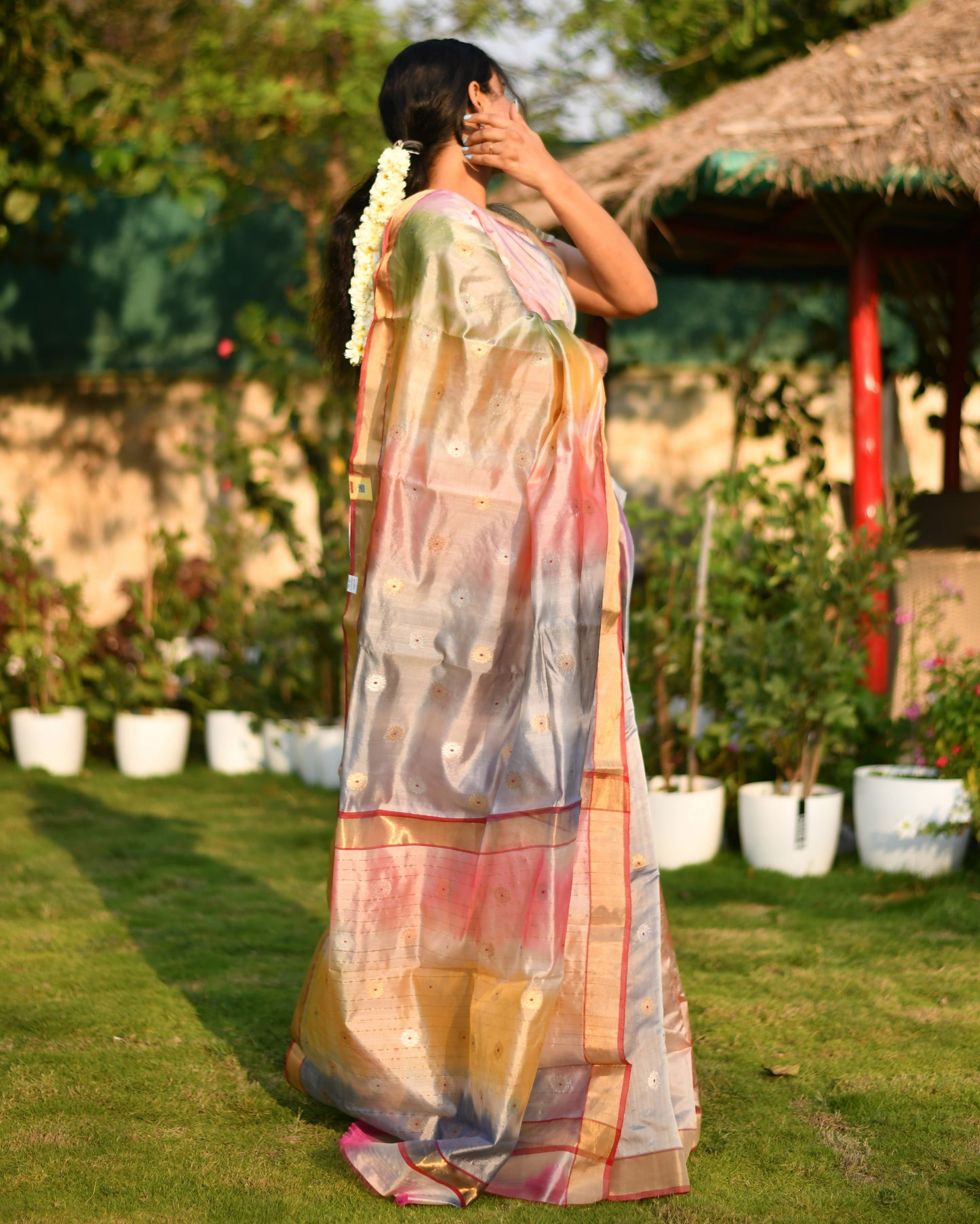 Royal Radiance – Handwoven Pure Dupion Silk Chanderi Saree with Blouse & Silk Mark Tag