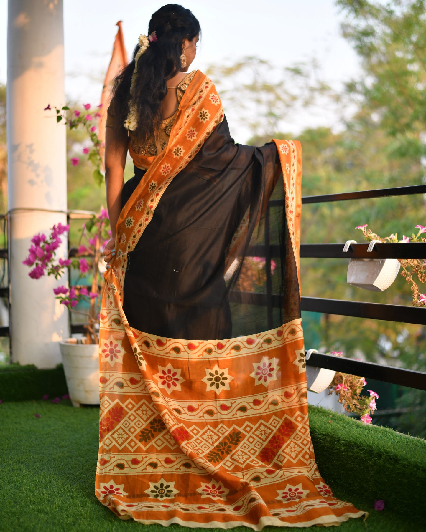 Woven Whispers – Handwoven Pure Silk Cotton Chanderi Saree with Blouse & Handloom Tag