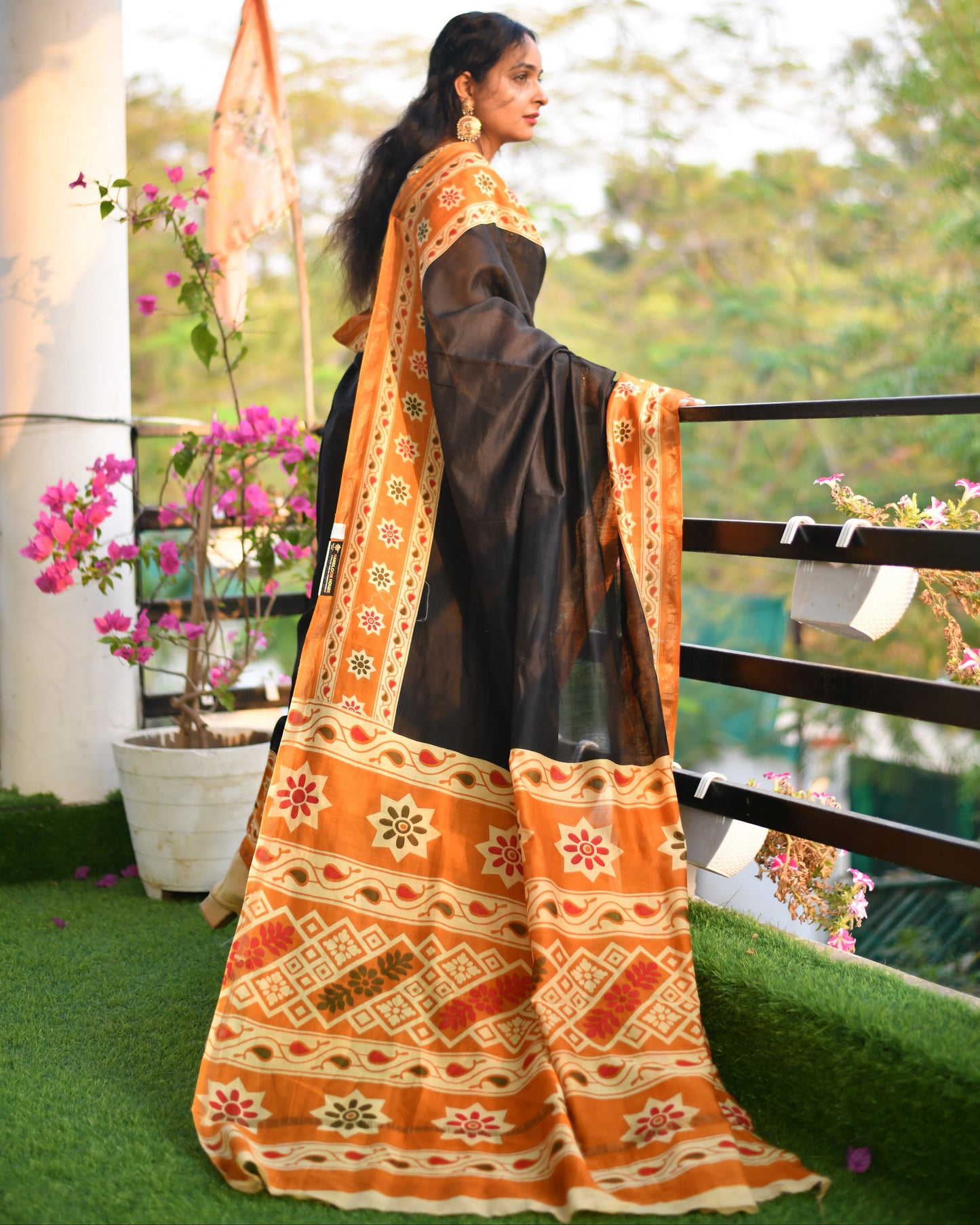 Woven Whispers – Handwoven Pure Silk Cotton Chanderi Saree with Blouse & Handloom Tag