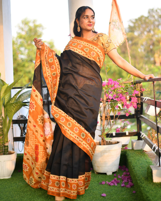 Woven Whispers – Handwoven Pure Silk Cotton Chanderi Saree with Blouse & Handloom Tag