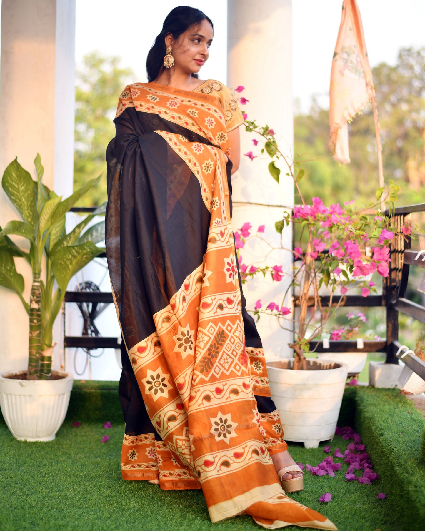 Woven Whispers – Handwoven Pure Silk Cotton Chanderi Saree with Blouse & Handloom Tag