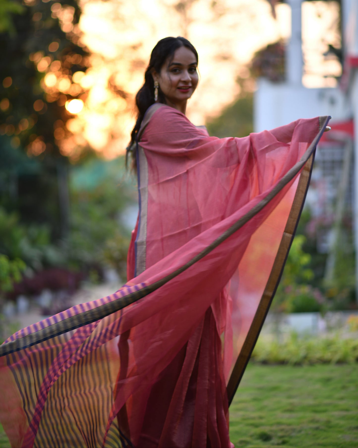 Timeless Elegance – Handwoven Pure Silk Cotton Chanderi Saree with Blouse & Handloom Tag