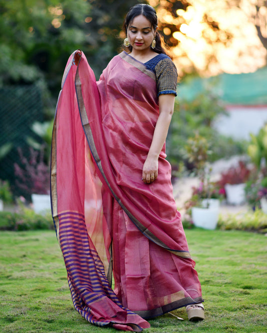 Timeless Elegance – Handwoven Pure Silk Cotton Chanderi Saree with Blouse & Handloom Tag