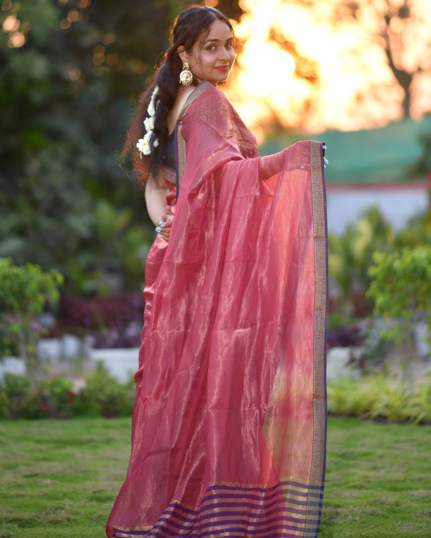 Timeless Elegance – Handwoven Pure Silk Cotton Chanderi Saree with Blouse & Handloom Tag