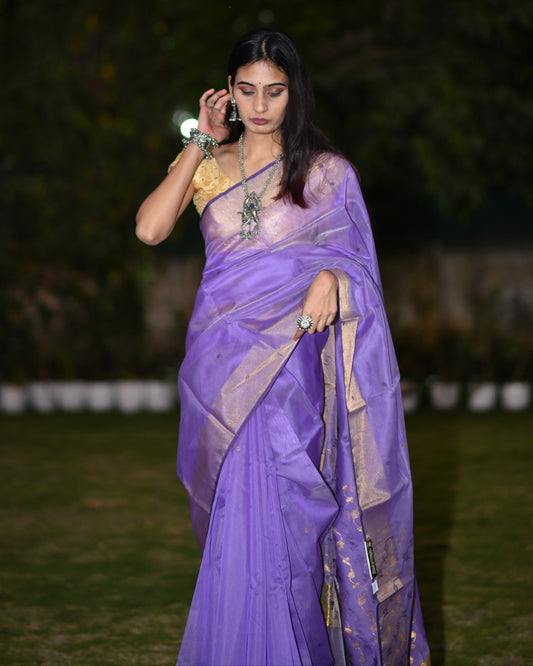 Ethereal Elegance – Pure Handwoven Silk Cotton Chanderi Saree with Blouse & Handloom Tag