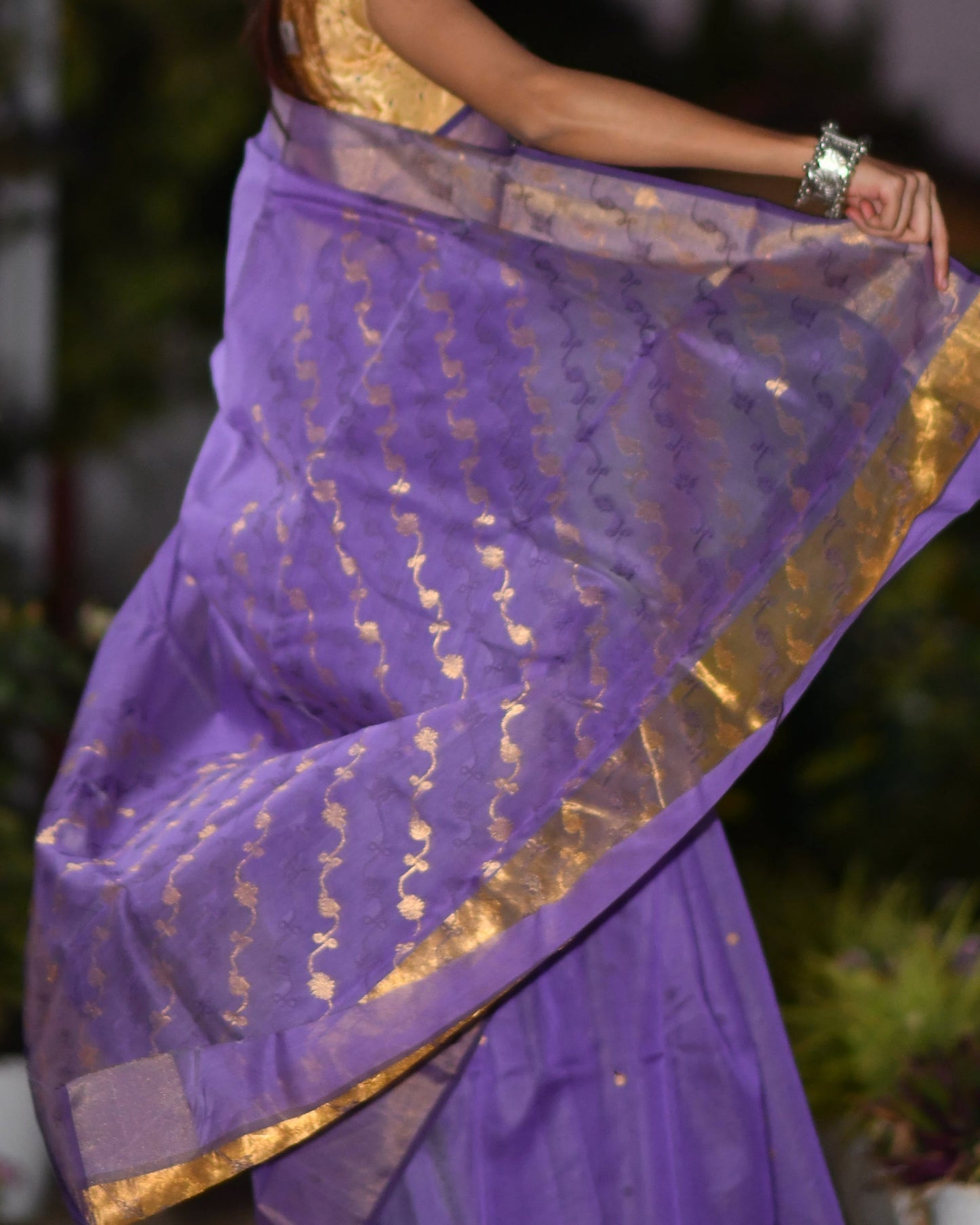 Ethereal Elegance – Pure Handwoven Silk Cotton Chanderi Saree with Blouse & Handloom Tag