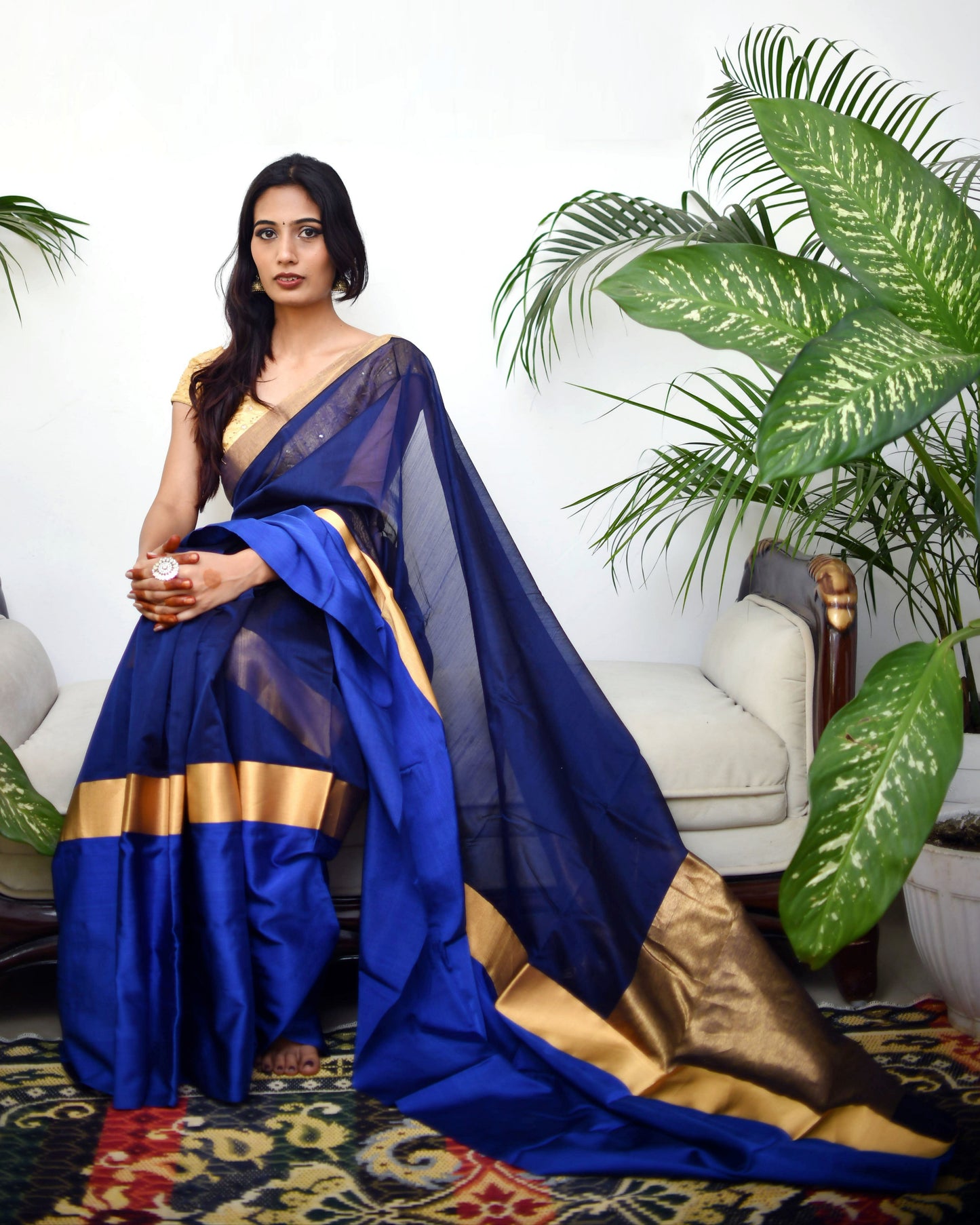 Sold Midnight Luxe – Navy Blue Pure Handwoven Satin Chanderi Saree with Handloom Tag