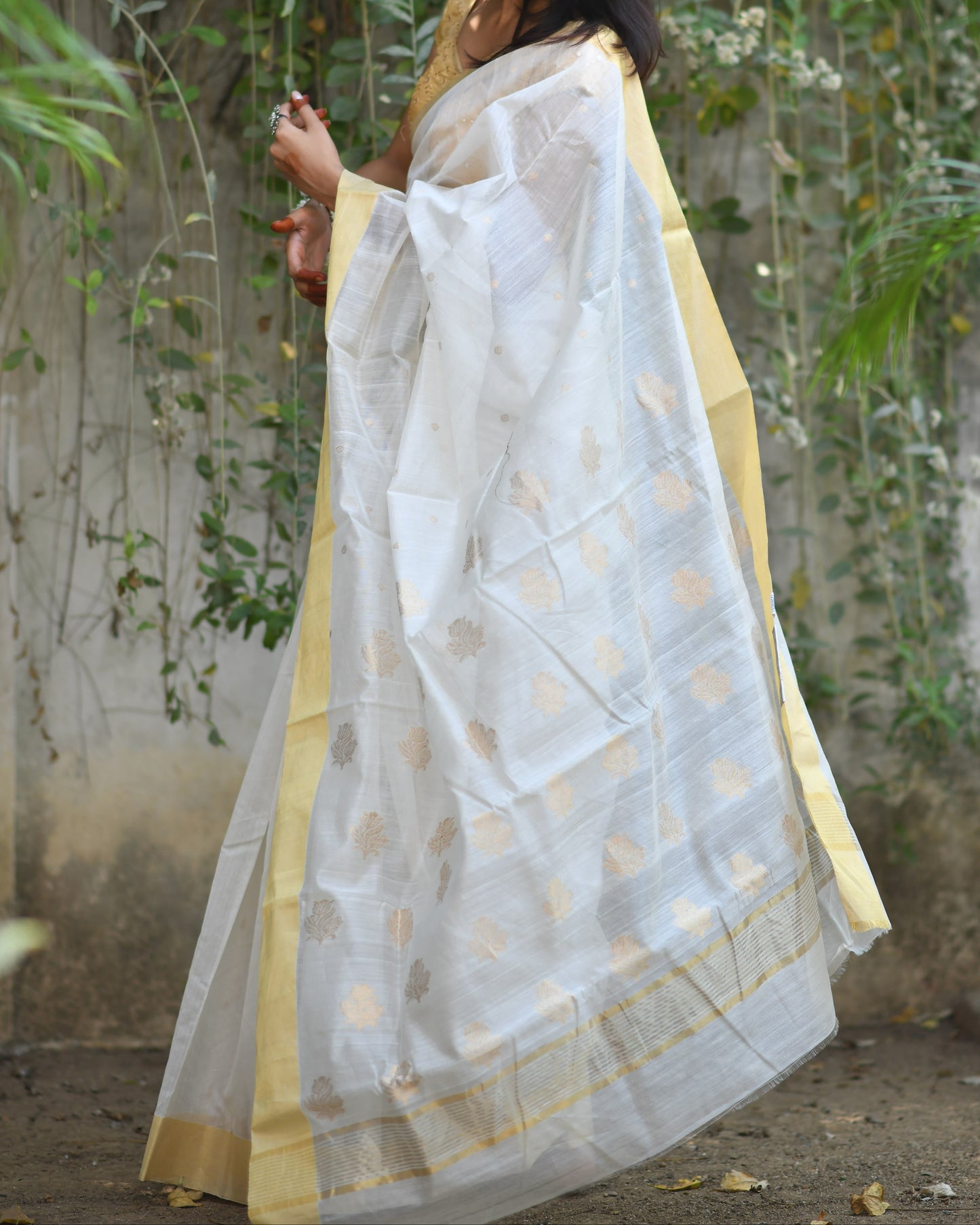 Elegance Woven – Pure Handwoven Silk Cotton Chanderi Saree with Blouse & Authentic Handloom Tag