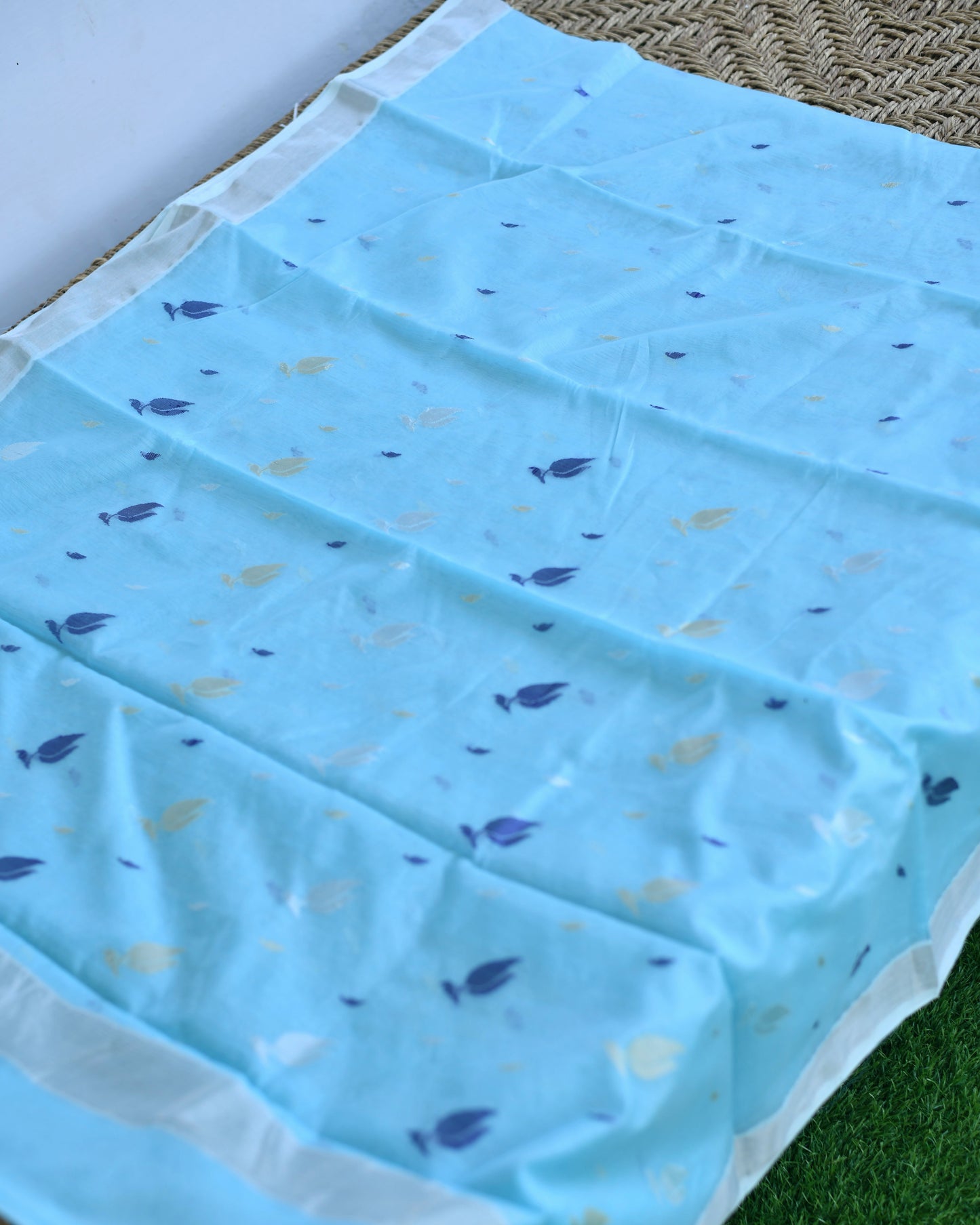 Chanderi Blue – Handwoven Pure Chanderi Saree with Unstitched Blouse