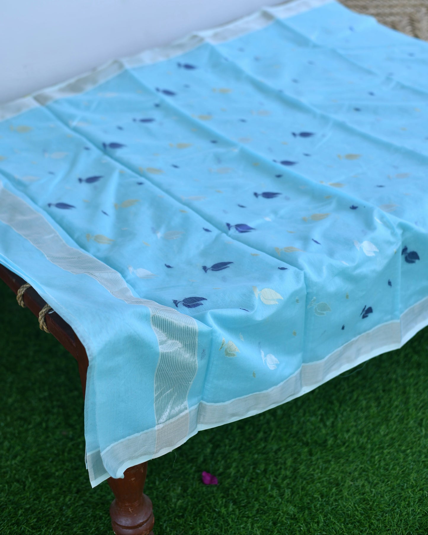 Chanderi Blue – Handwoven Pure Chanderi Saree with Unstitched Blouse