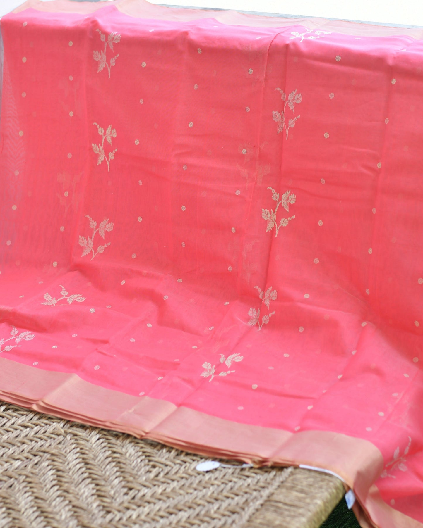 Peach Perfection – Pure Handwoven Silk Cotton Chanderi Saree with Blouse & Handloom Tag