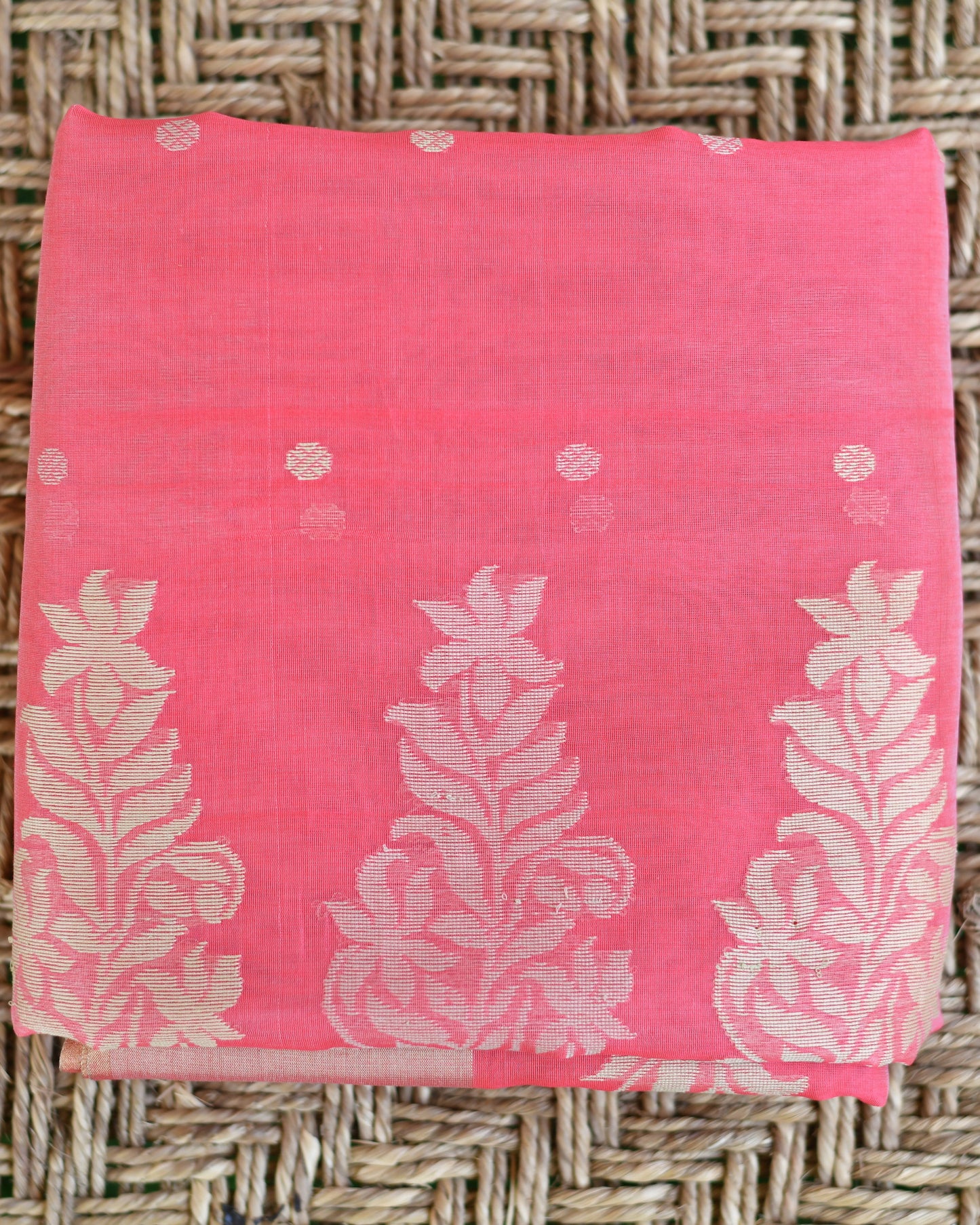 Peach Perfection – Pure Handwoven Silk Cotton Chanderi Saree with Blouse & Handloom Tag
