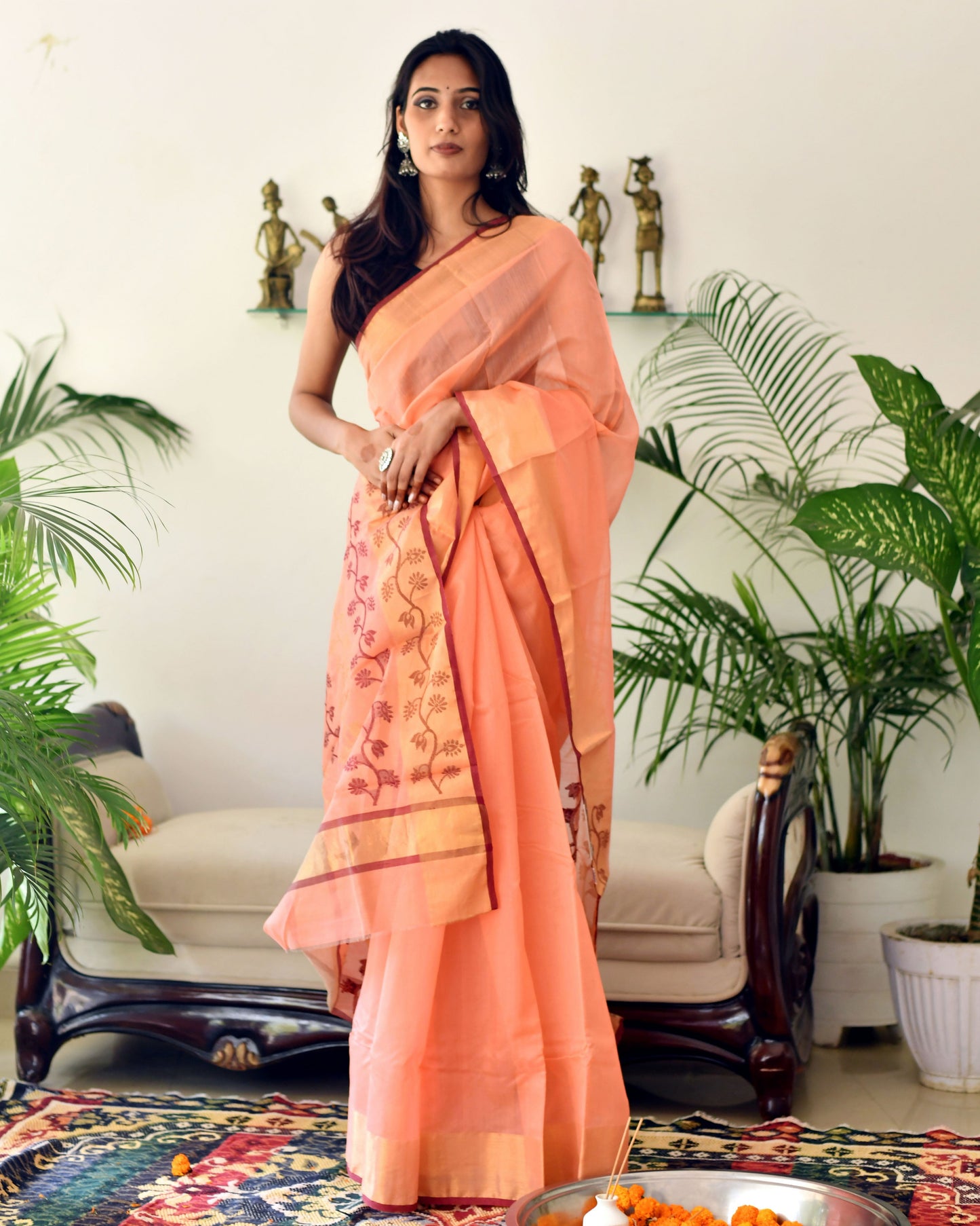 Amber Glow –  Pure Handwoven Chanderi Silk Cotton Saree with Blouse & Authentic Handloom Tag