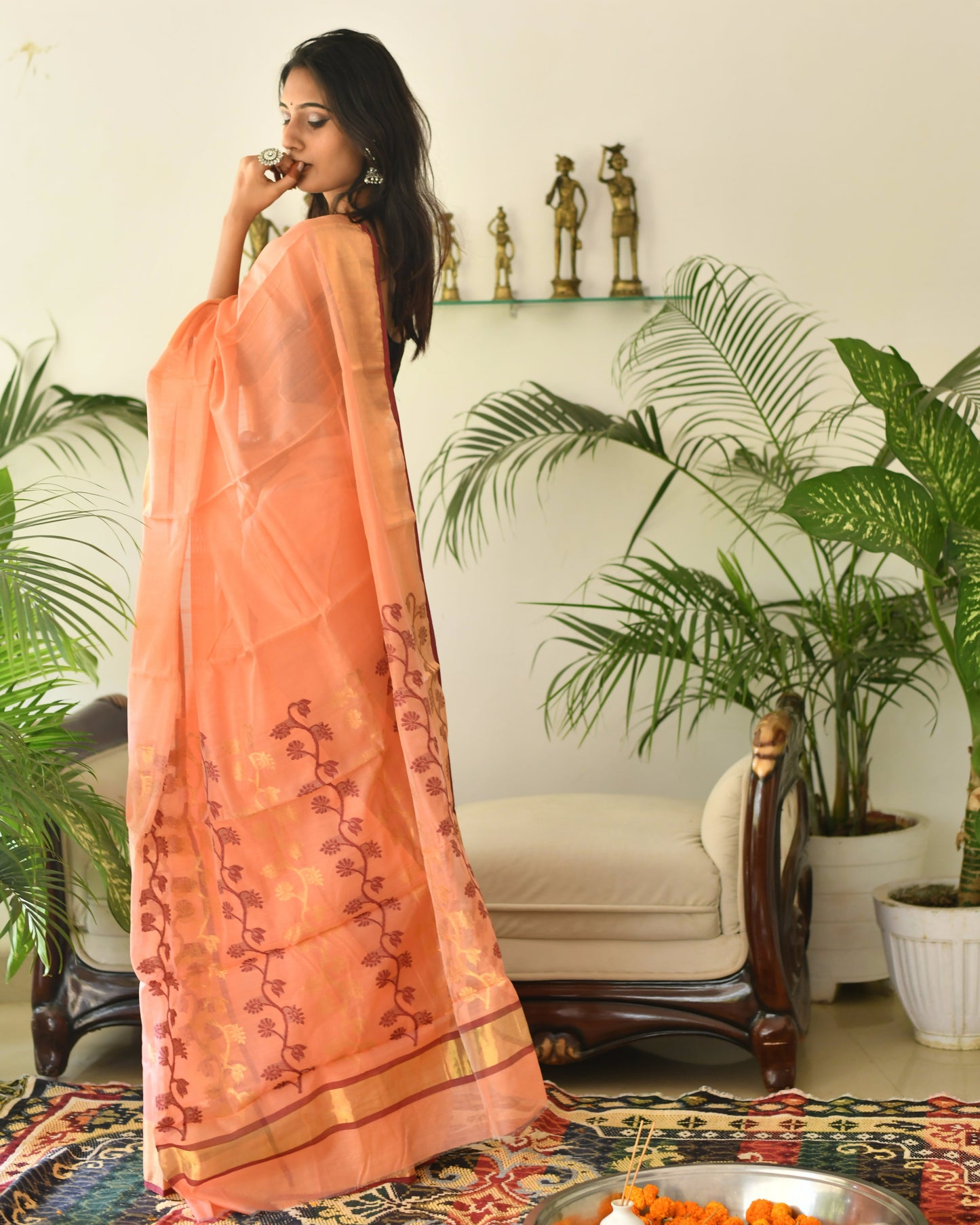 Amber Glow –  Pure Handwoven Chanderi Silk Cotton Saree with Blouse & Authentic Handloom Tag