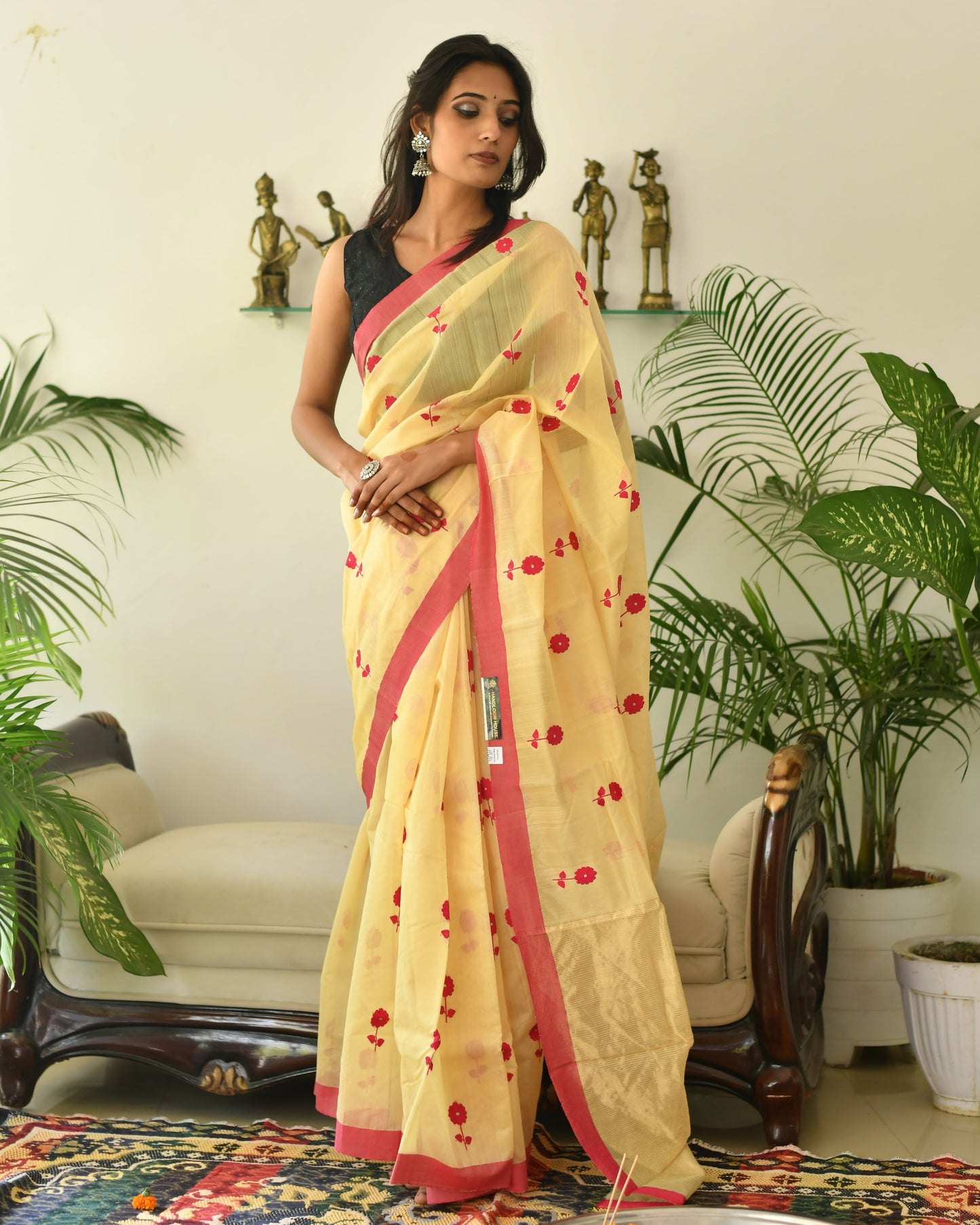 Marigold Muse – Yellow Handwoven Pure Silk Cotton Chanderi Saree with Blouse & Handloom Tag