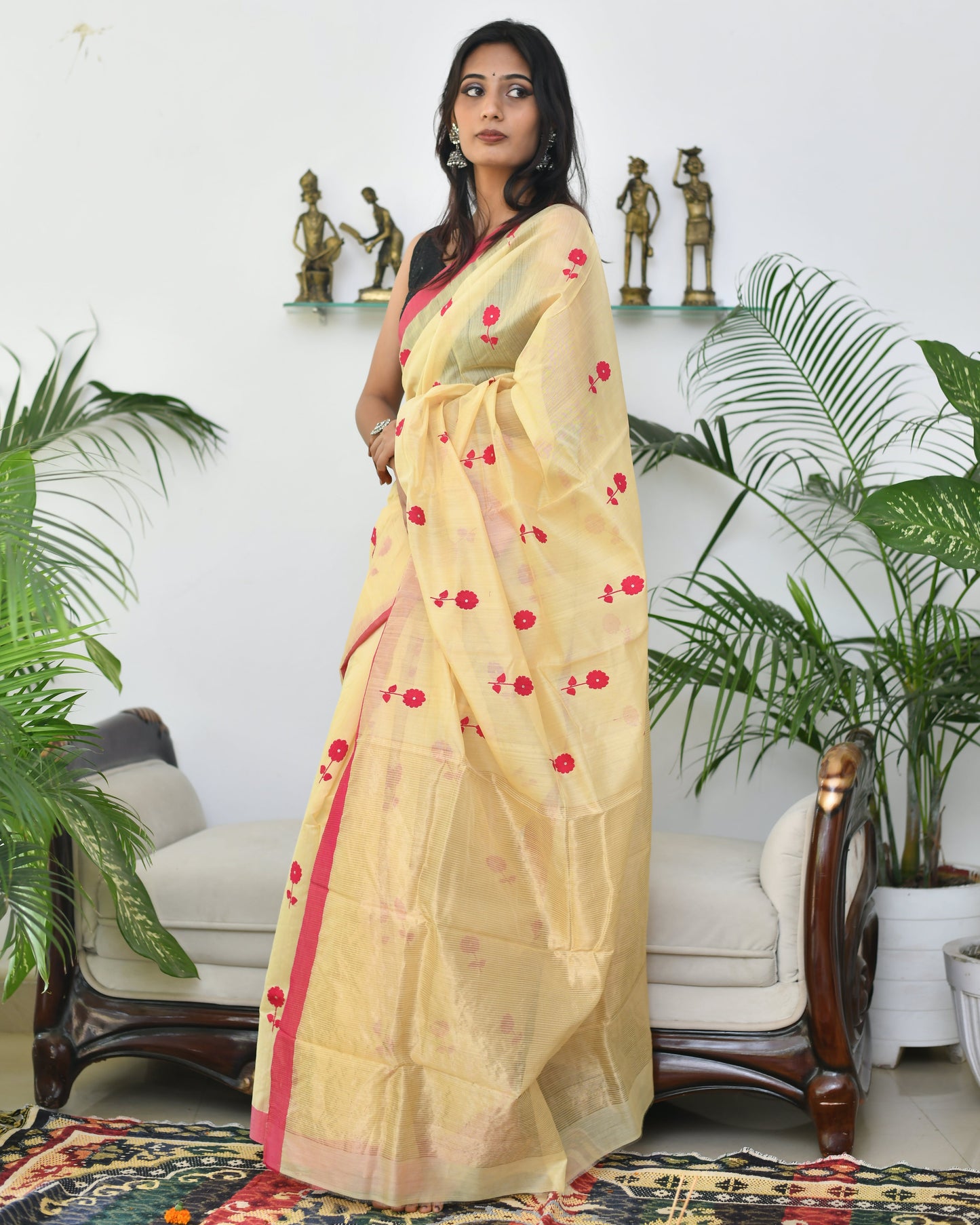 Marigold Muse – Yellow Handwoven Pure Silk Cotton Chanderi Saree with Blouse & Handloom Tag
