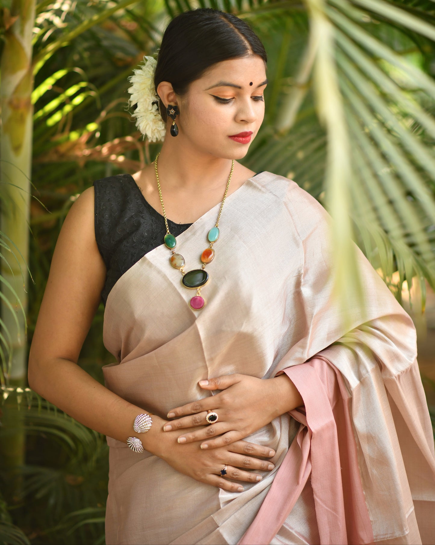 Pink Shimmer – Handwoven Pure Satin Chanderi Saree with Handloom Tag