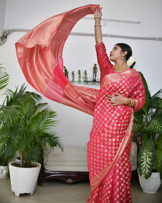 Blush Banaras – Pink Banarasi Cotton Saree with Blouse