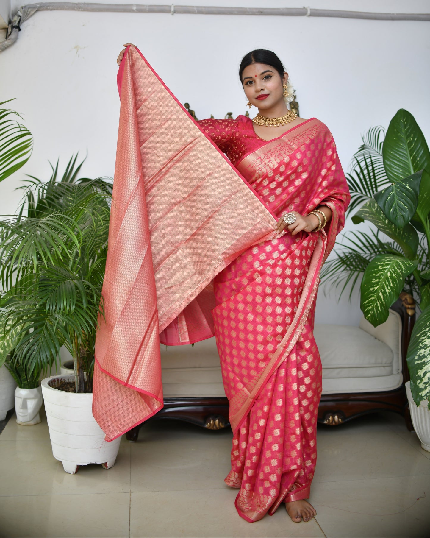 Blush Banaras – Pink Banarasi Cotton Saree with Blouse