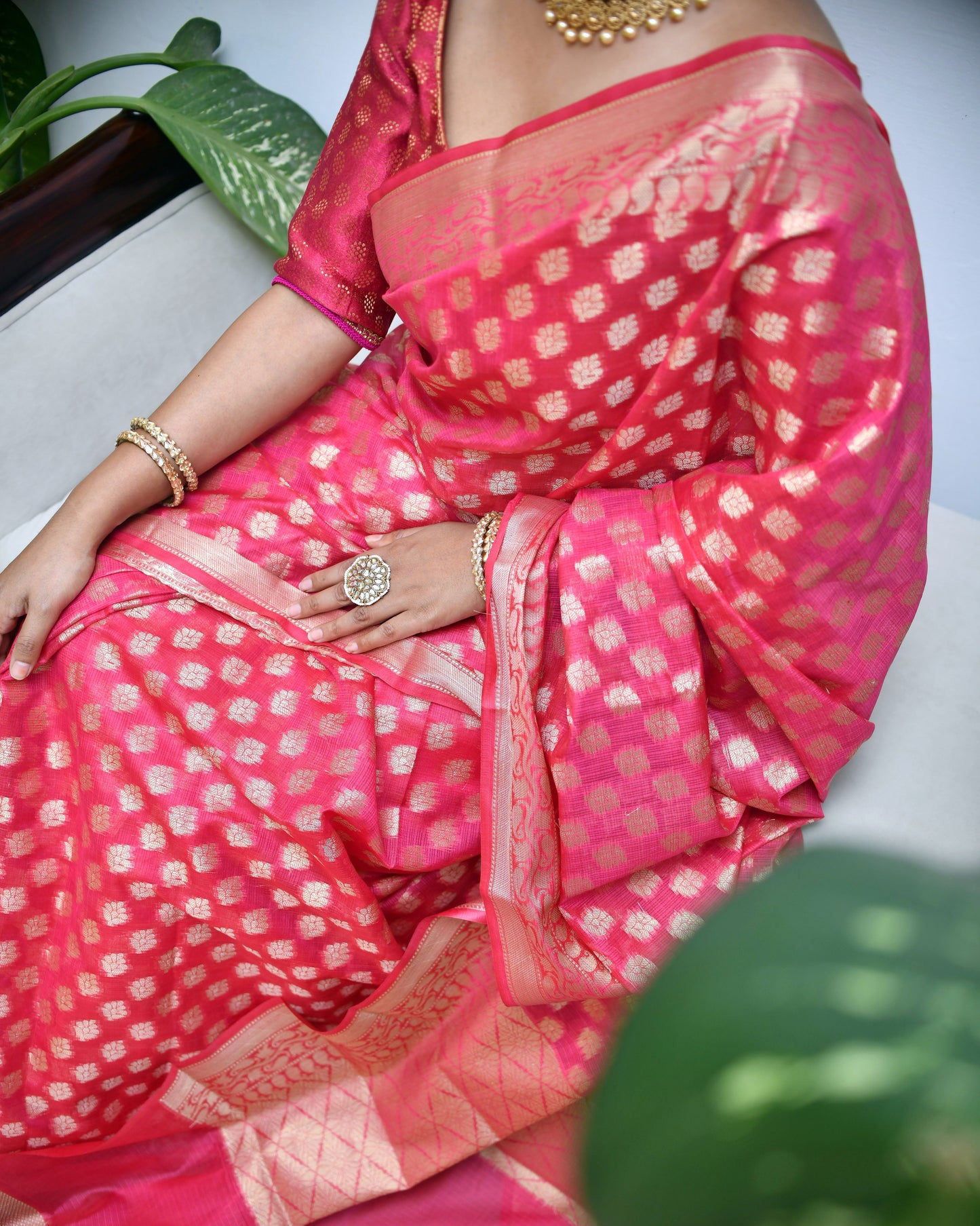 Blush Banaras – Pink Banarasi Cotton Saree with Blouse