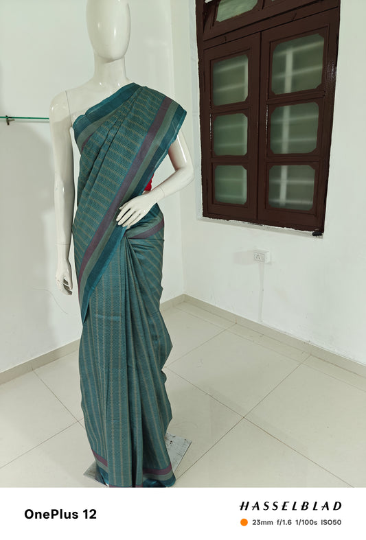 Sky Serenity – Handwoven Pure Tussar Silk Saree from Chhattisgarh with Silk Mark