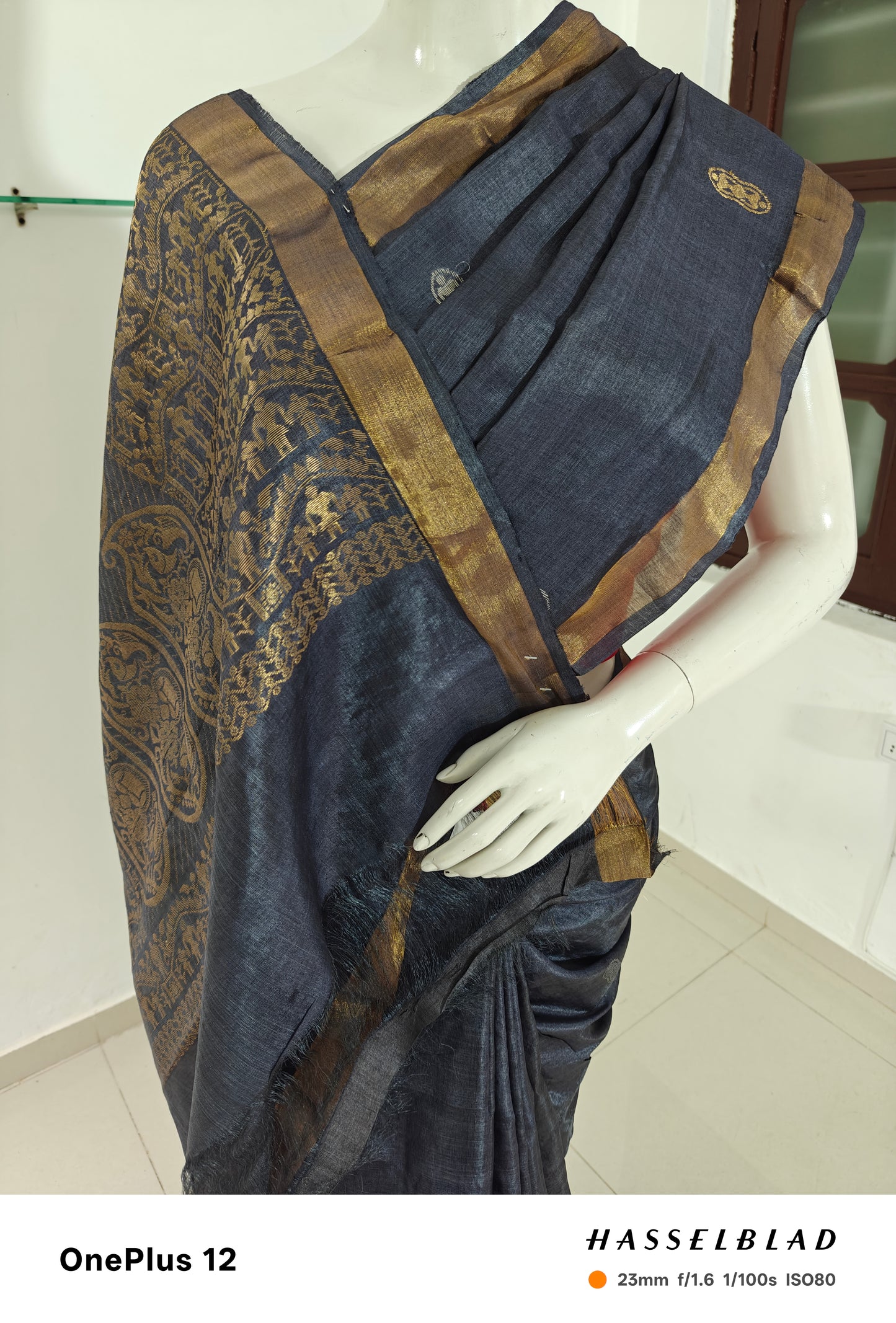 Azure Mist – Chhattisgarh Handwoven Pure Tussar Silk Saree with Silk Mark in Greyish Blue