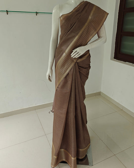 Smoky Elegance – Chhattisgarh Handwoven Pure Tussar Silk Saree with Silk Mark