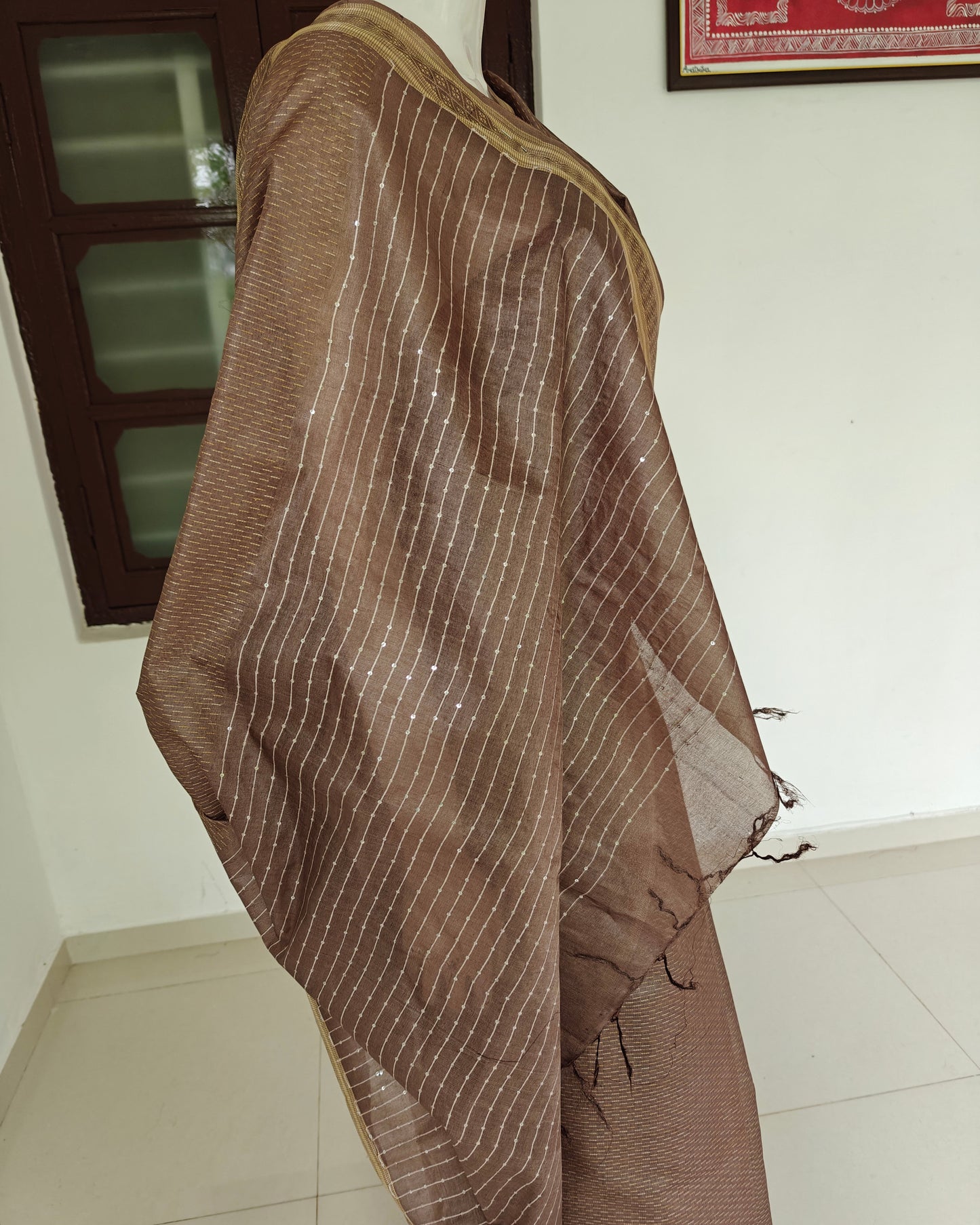 Smoky Elegance – Chhattisgarh Handwoven Pure Tussar Silk Saree with Silk Mark