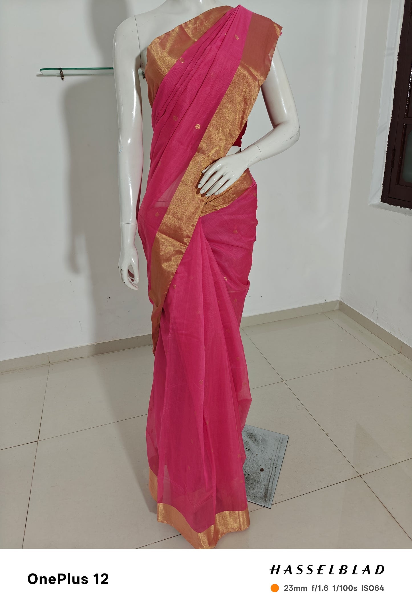 Soft Pink Elegance – Pure Handwoven Silk Cotton Chanderi Saree with Blouse & Handloom Tag