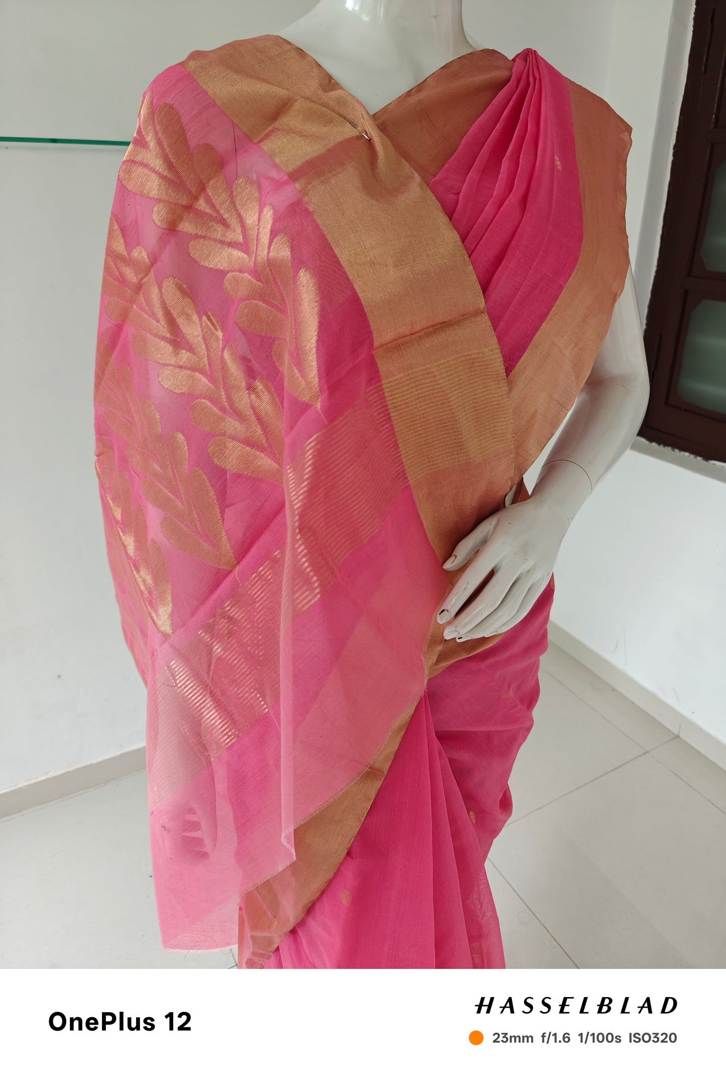 Soft Pink Elegance – Pure Handwoven Silk Cotton Chanderi Saree with Blouse & Handloom Tag