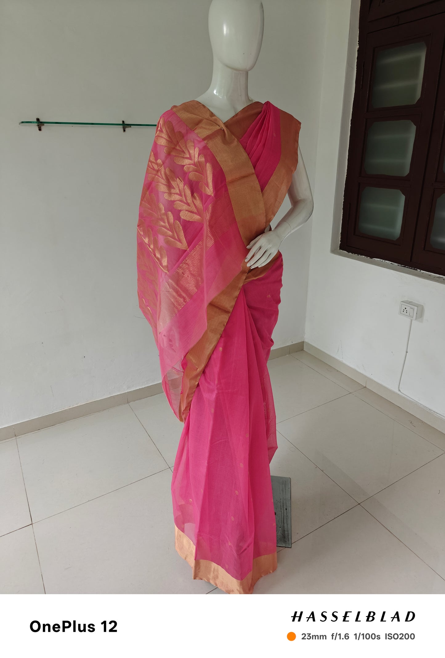 Soft Pink Elegance – Pure Handwoven Silk Cotton Chanderi Saree with Blouse & Handloom Tag