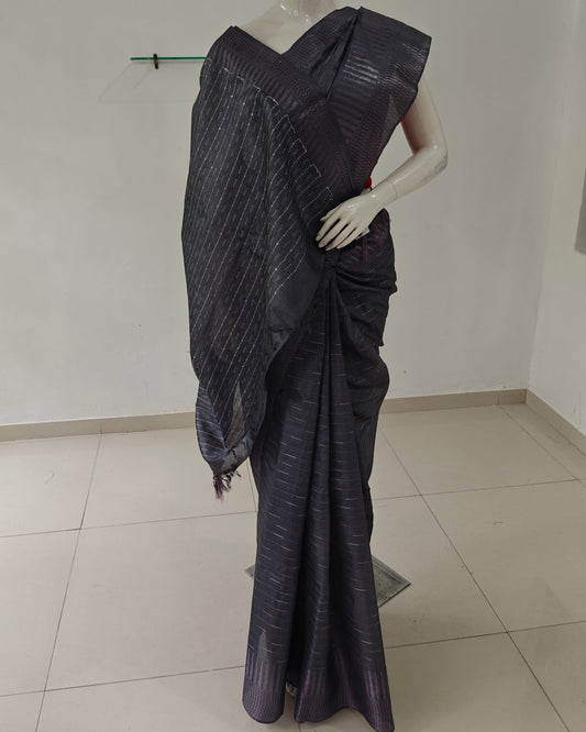 Blue Aura – Chhattisgarh Handwoven Pure Tussar Silk Saree with Silk Mark