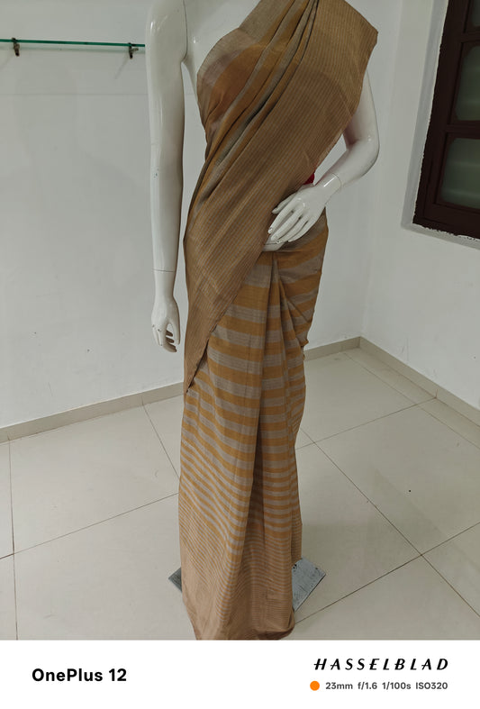 Golden Glow – Pure Handwoven Satin Chanderi Saree with Handloom Tag