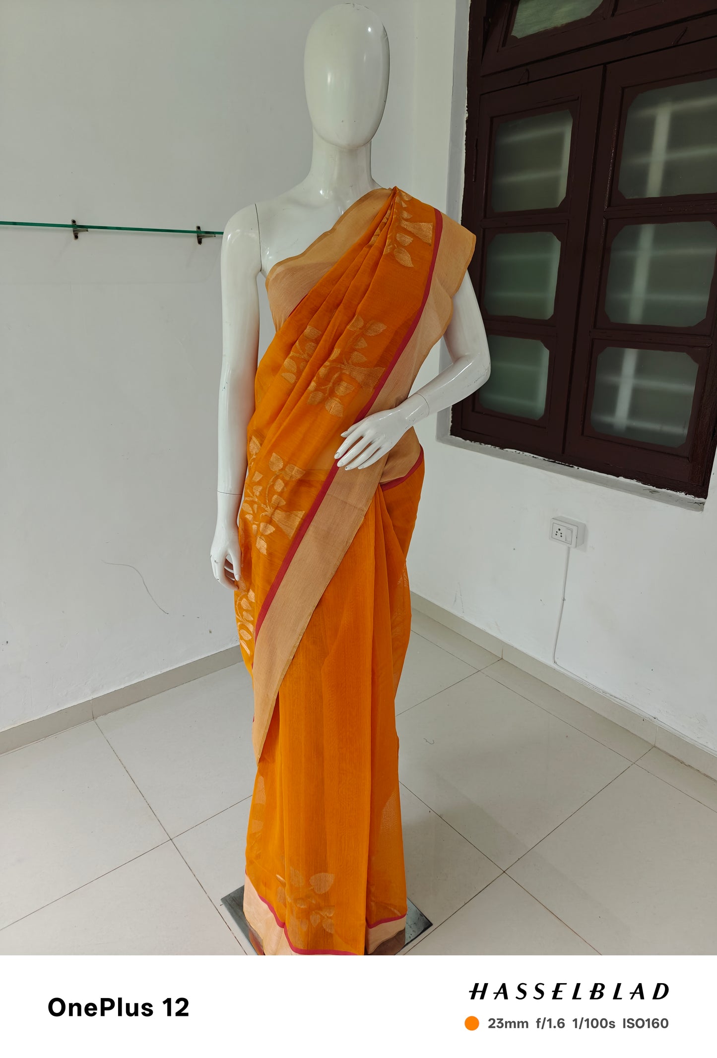 Sunset Aura – Orange Handwoven Pure Silk Cotton Chanderi Saree with Blouse & Handloom Tag
