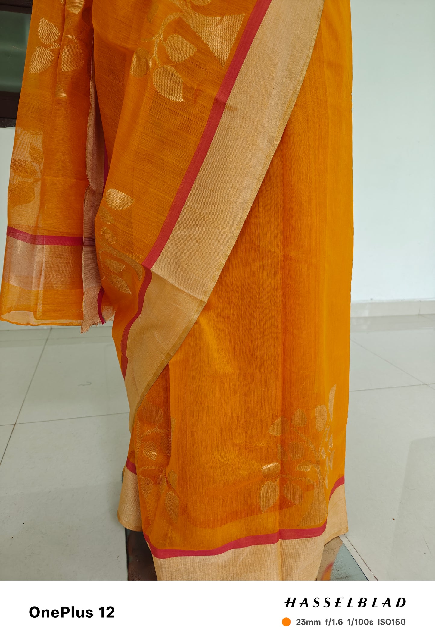Sunset Aura – Orange Handwoven Pure Silk Cotton Chanderi Saree with Blouse & Handloom Tag