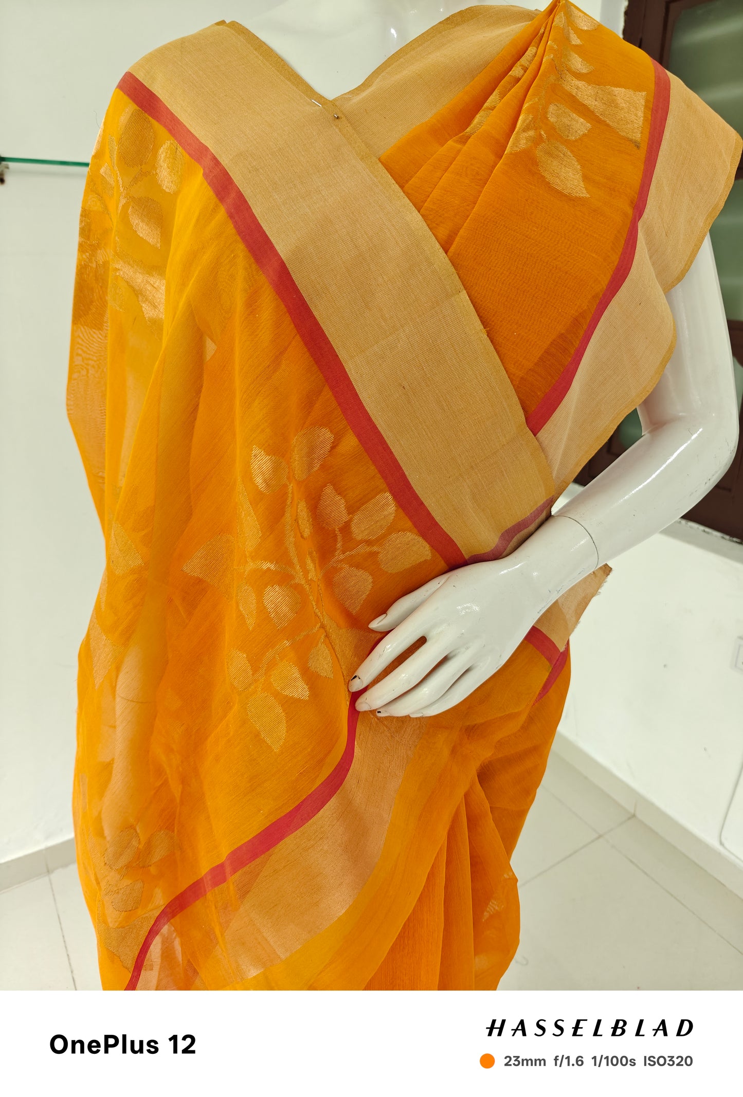 Sunset Aura – Orange Handwoven Pure Silk Cotton Chanderi Saree with Blouse & Handloom Tag