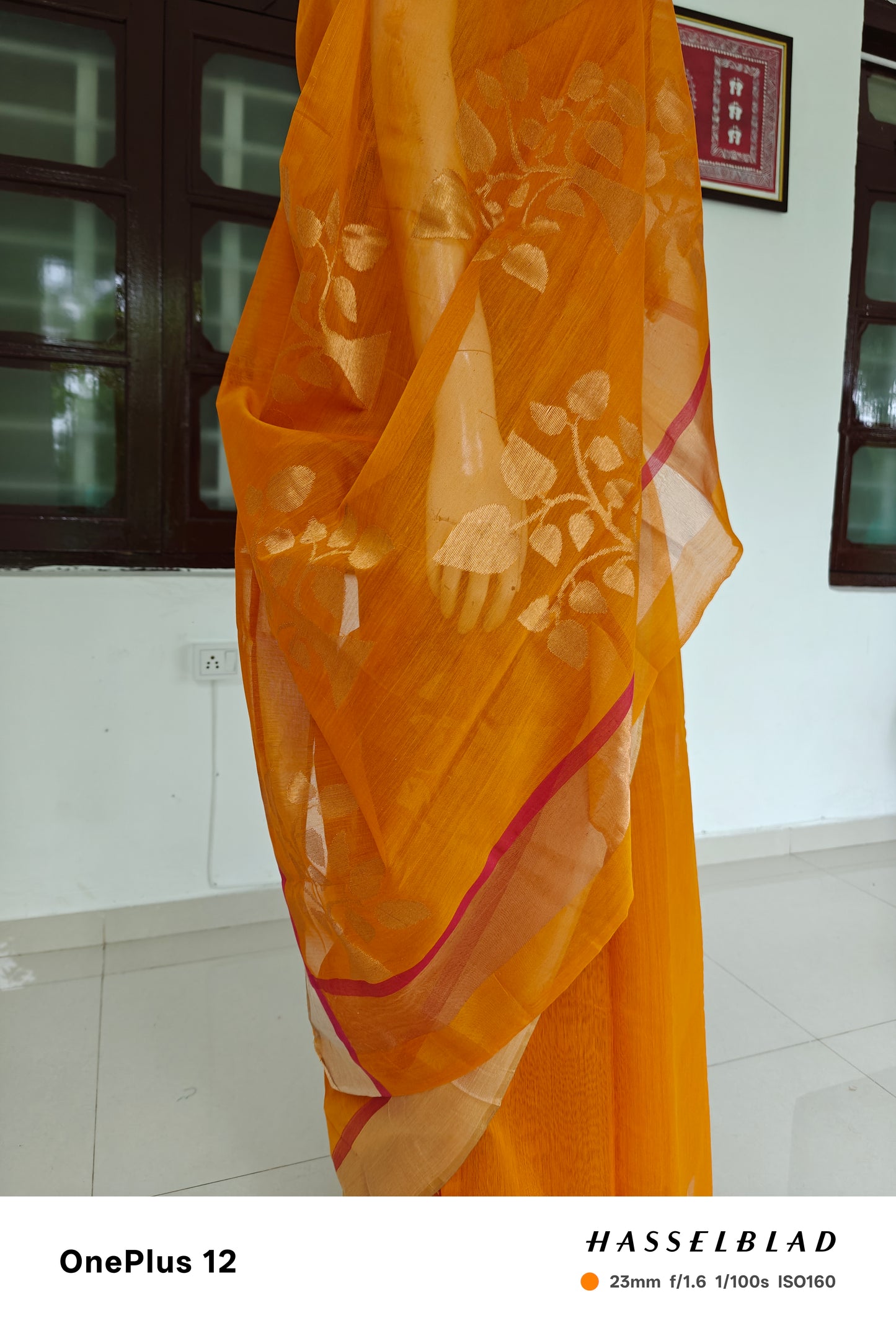 Sunset Aura – Orange Handwoven Pure Silk Cotton Chanderi Saree with Blouse & Handloom Tag