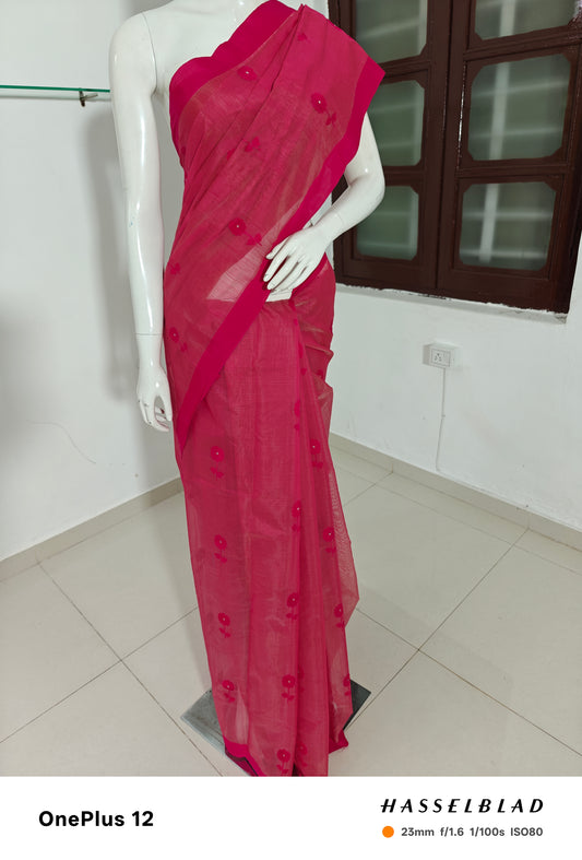 Chanderi Radiance – Red Handwoven Pure Silk Cotton Chanderi Saree with Unstitched Blouse | Handloom Certified