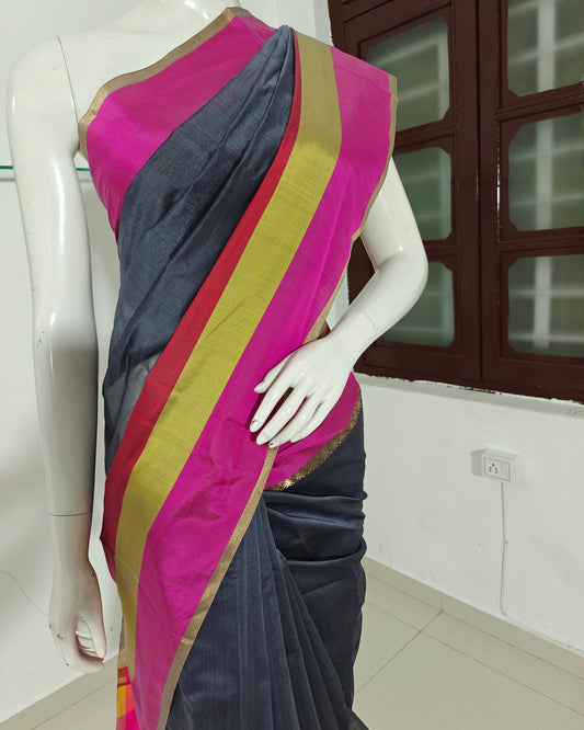 Elegance Woven – Pure Handwoven Silk Cotton Chanderi Saree with Unstitched Blouse & Handloom Tag