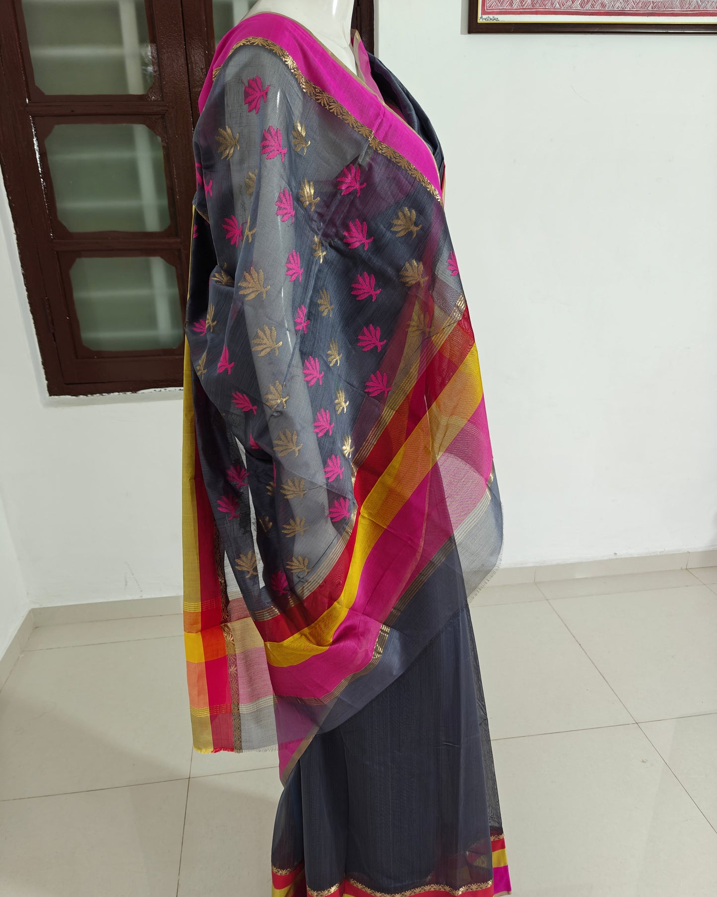 Elegance Woven – Pure Handwoven Silk Cotton Chanderi Saree with Unstitched Blouse & Handloom Tag