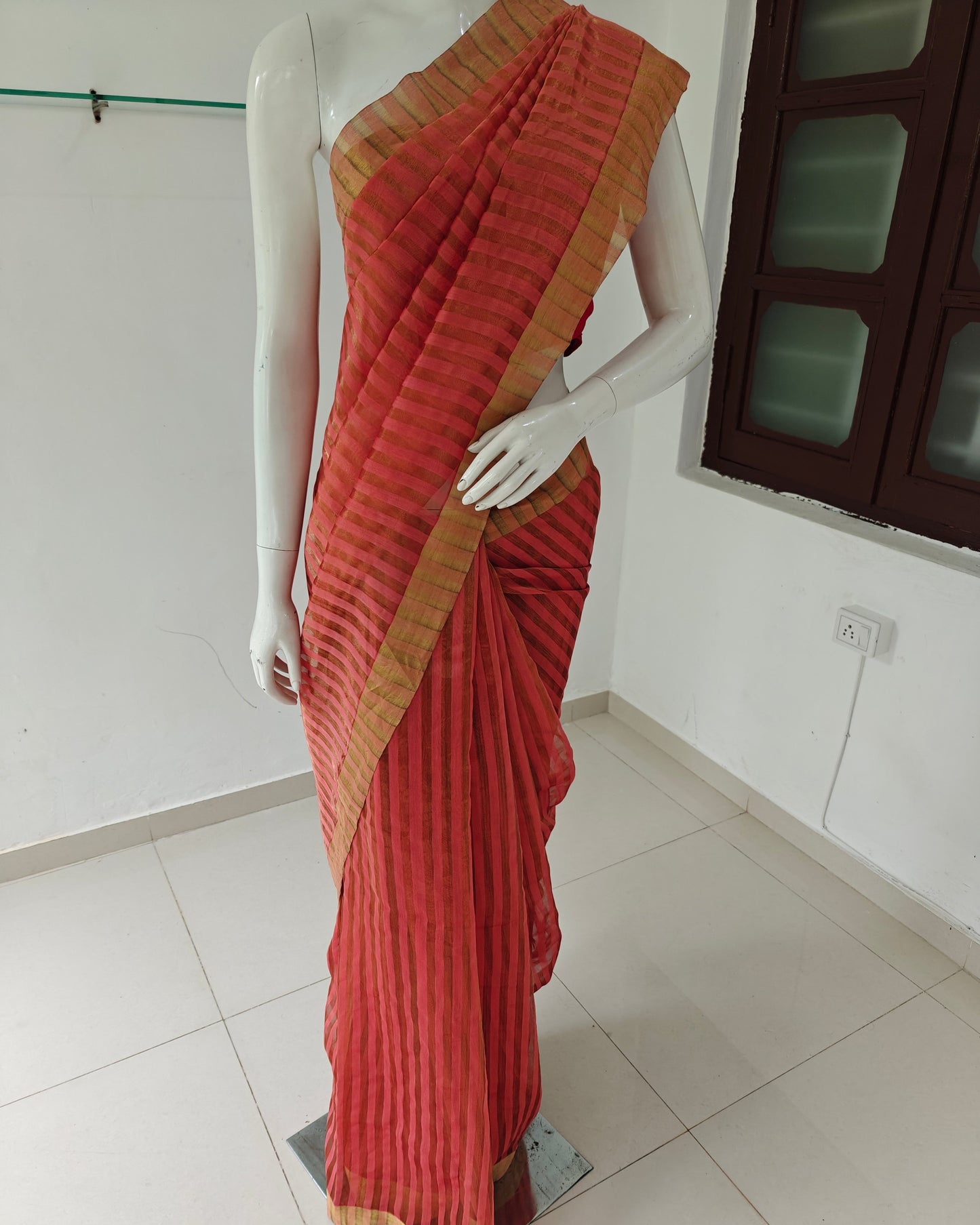Chanderi Dream – Pure Handwoven Silk Cotton Chanderi Saree with Unstitched Blouse | Handloom Certified