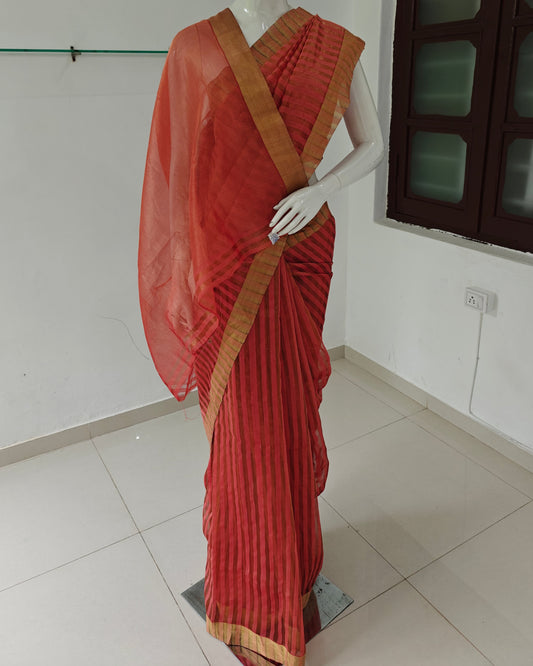 Chanderi Dream – Pure Handwoven Silk Cotton Chanderi Saree with Unstitched Blouse | Handloom Certified