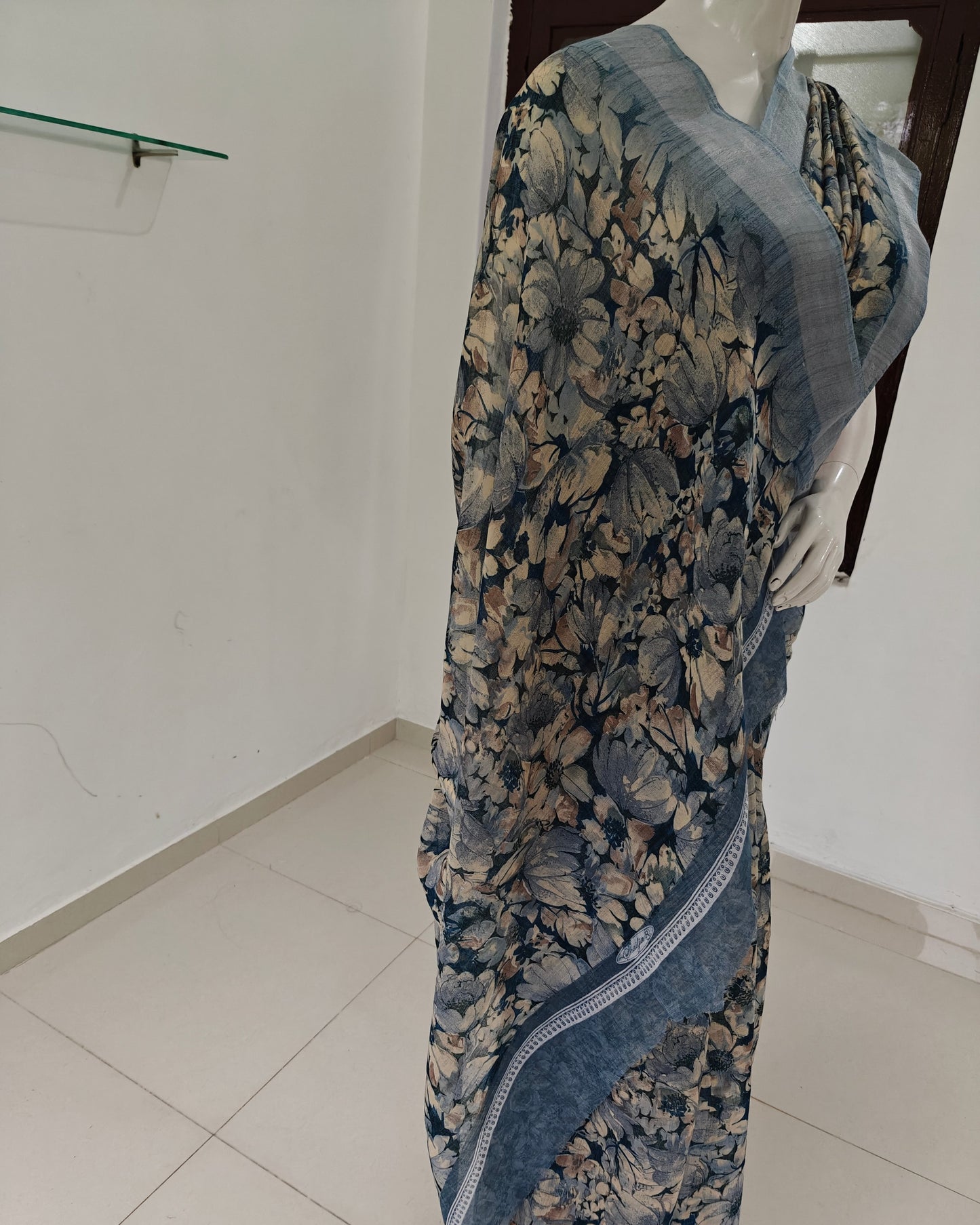 Ashen Bloom – Chhattisgarh Printed Mix Tussar Silk Saree in Smoky Grey